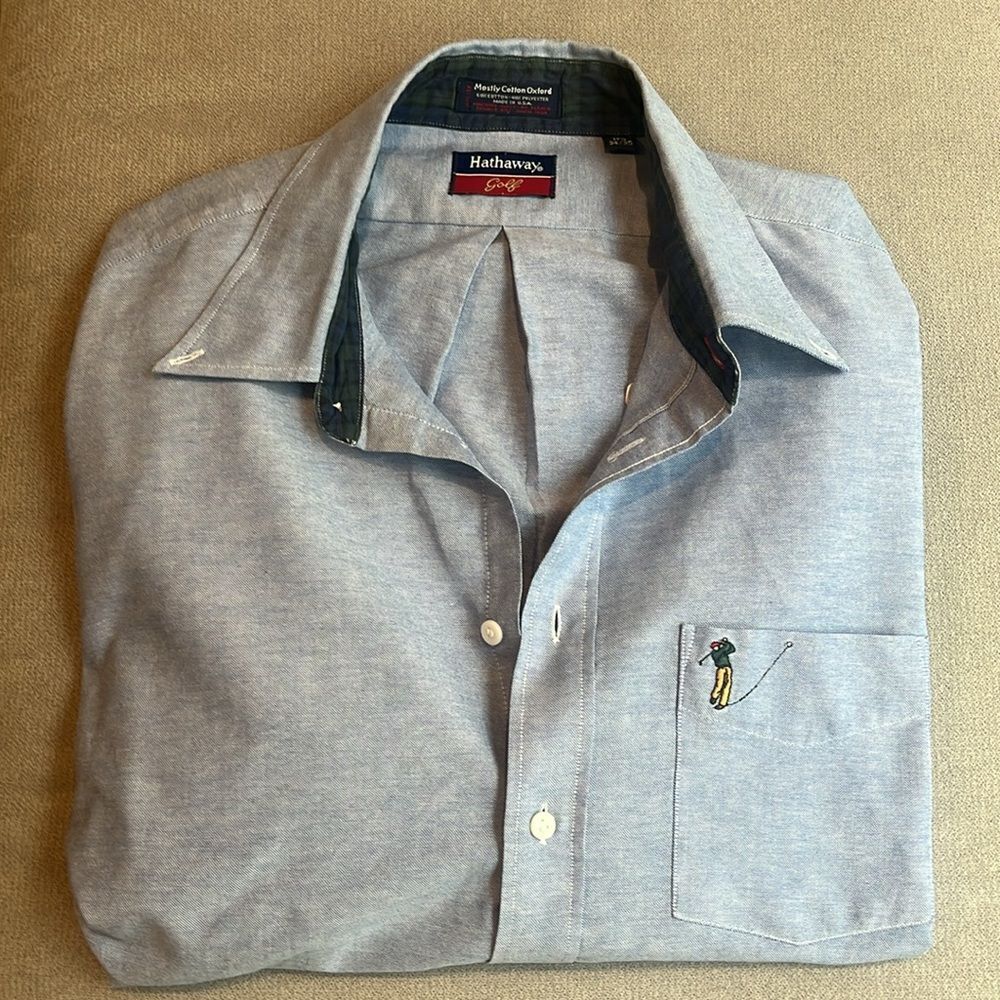 Hathaway golf  Light Blue chambray button down long sleeve shirt